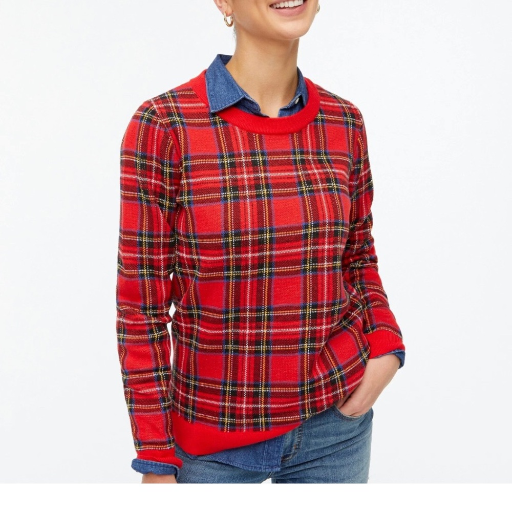J. Crew Red Tartan Knit Sweater 100% Cotton